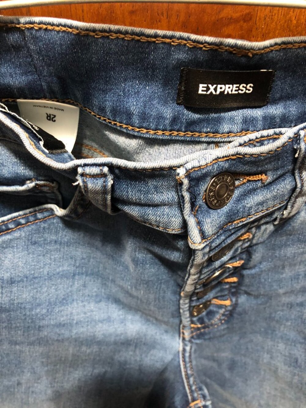 Express Mid Rise Skinny Jeans Exposed Button Fly Medium Wash 2R - Picture 7 of 8